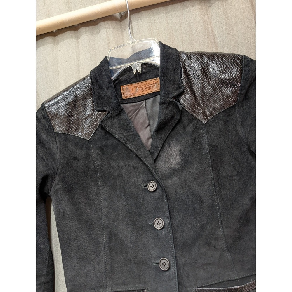 Oshwahkon Vintage Black Suede Western Jacket Snakeskin Yoke Cropped Blazer Sz 7